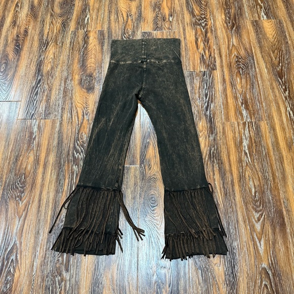 T Party Fashion Dark Brown Fringe Flare Pants Western Boho S Small - Picture 1 of 6